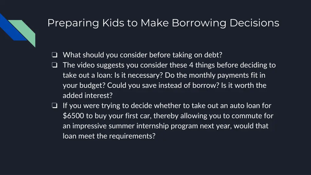 preparing kids to make borrowing decisions 1