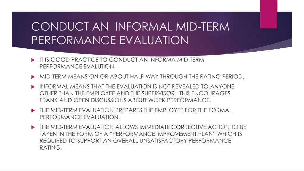 conduct an informal mid term performance