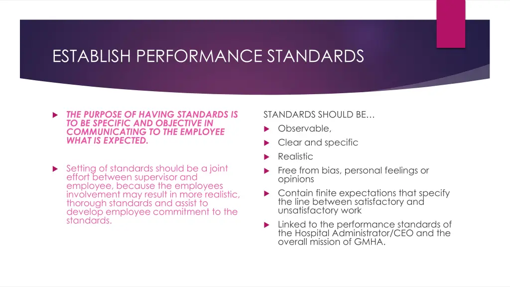 establish performance standards