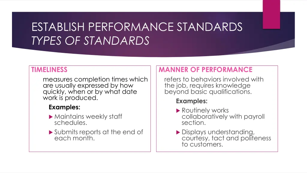 establish performance standards types of standards 1