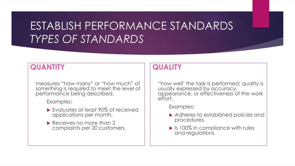 establish performance standards types of standards