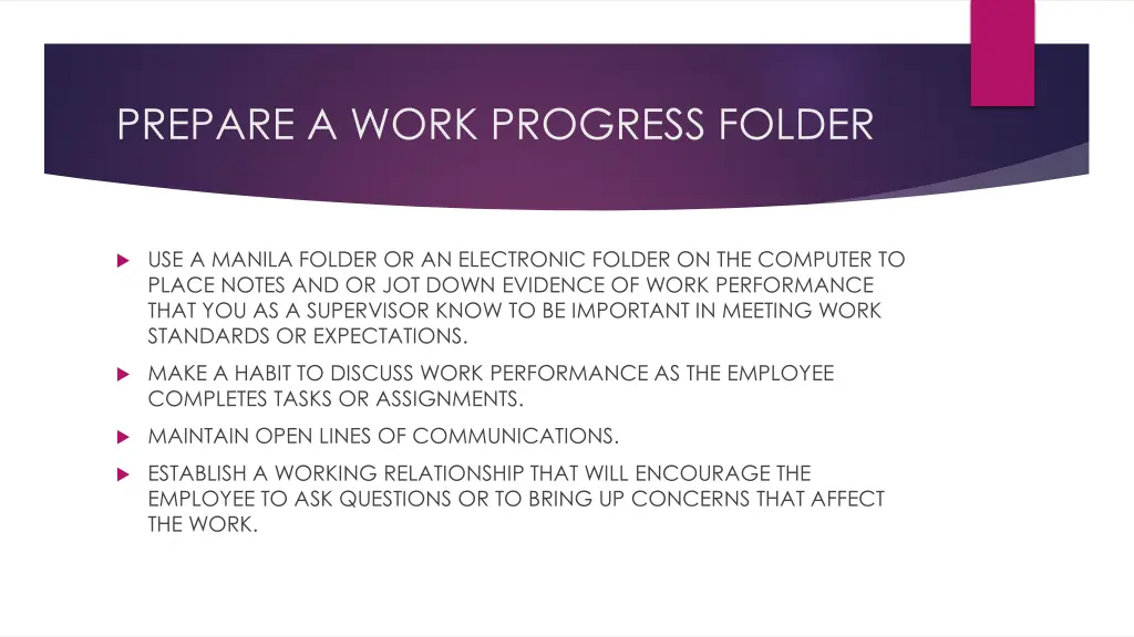 prepare a work progress folder