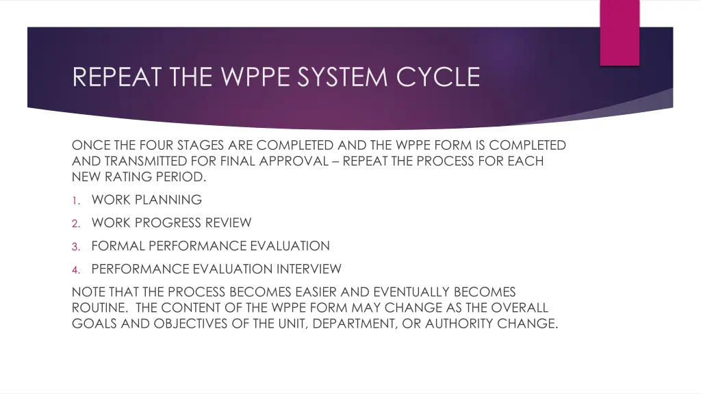 repeat the wppe system cycle