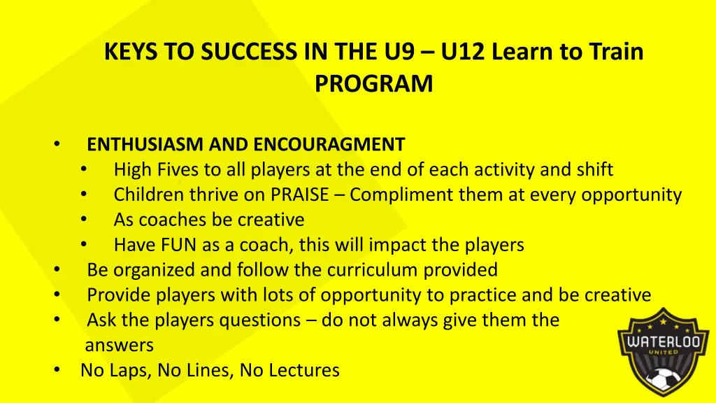 keys to success in the u9 u12 learn to train