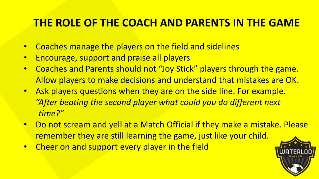 the role of the coach and parents in the game