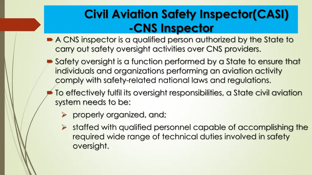 civil aviation safety inspector casi