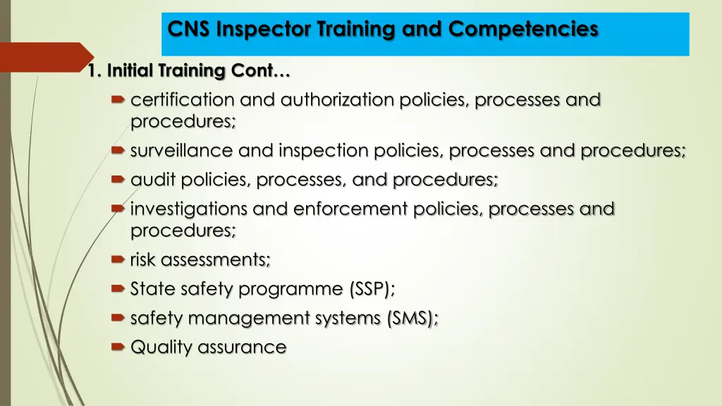 cns inspector training and competencies 8