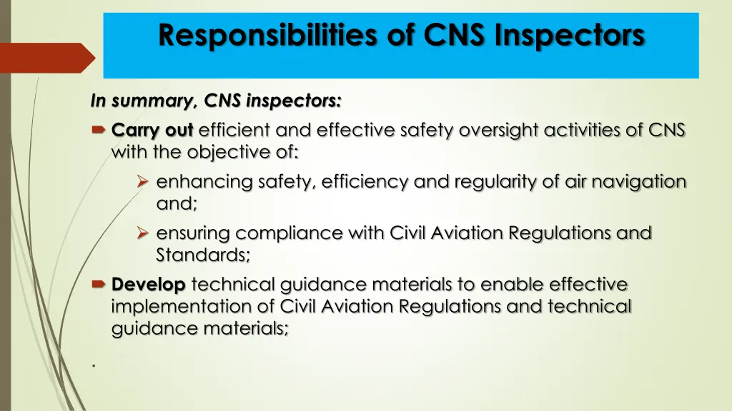 responsibilities of cns inspectors