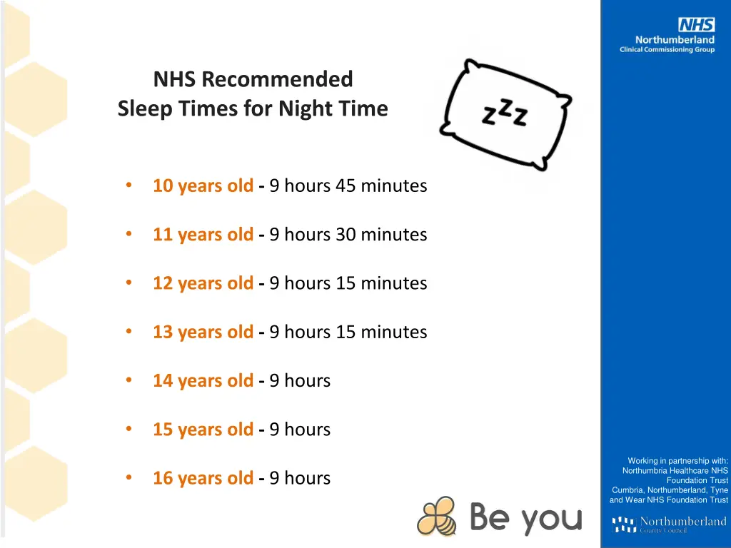 nhs recommended sleep times for night time