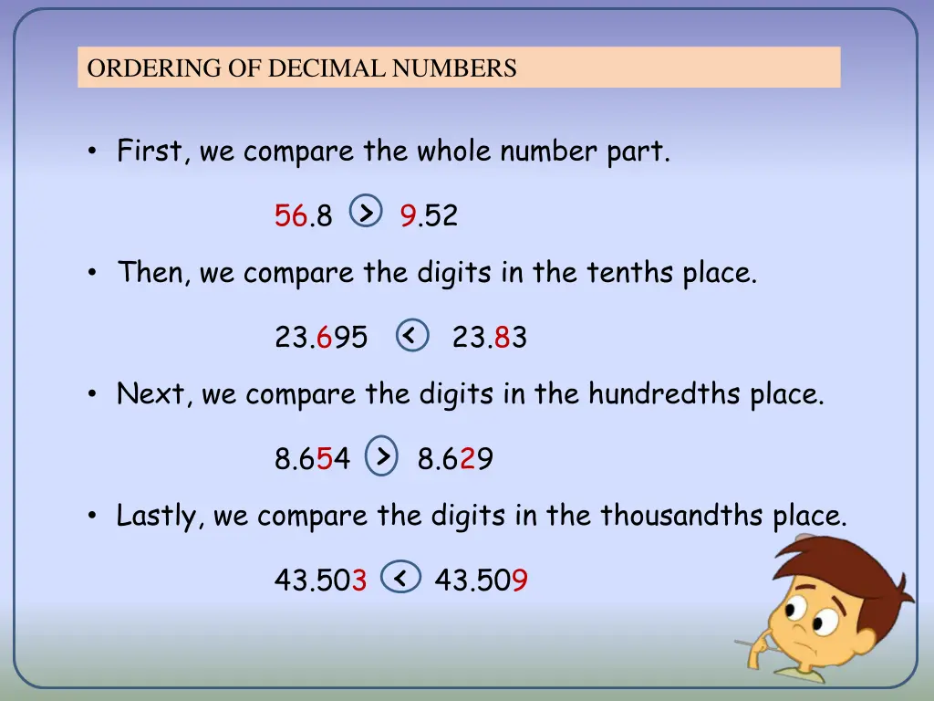 ordering of decimal numbers