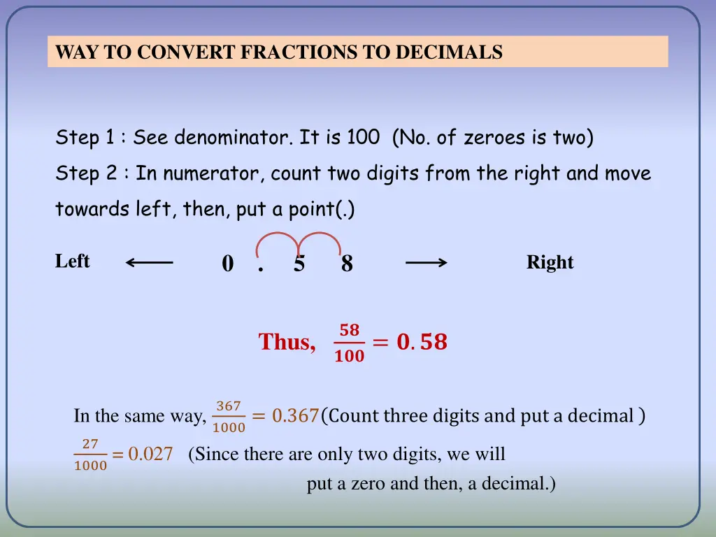 way to convert fractions to decimals