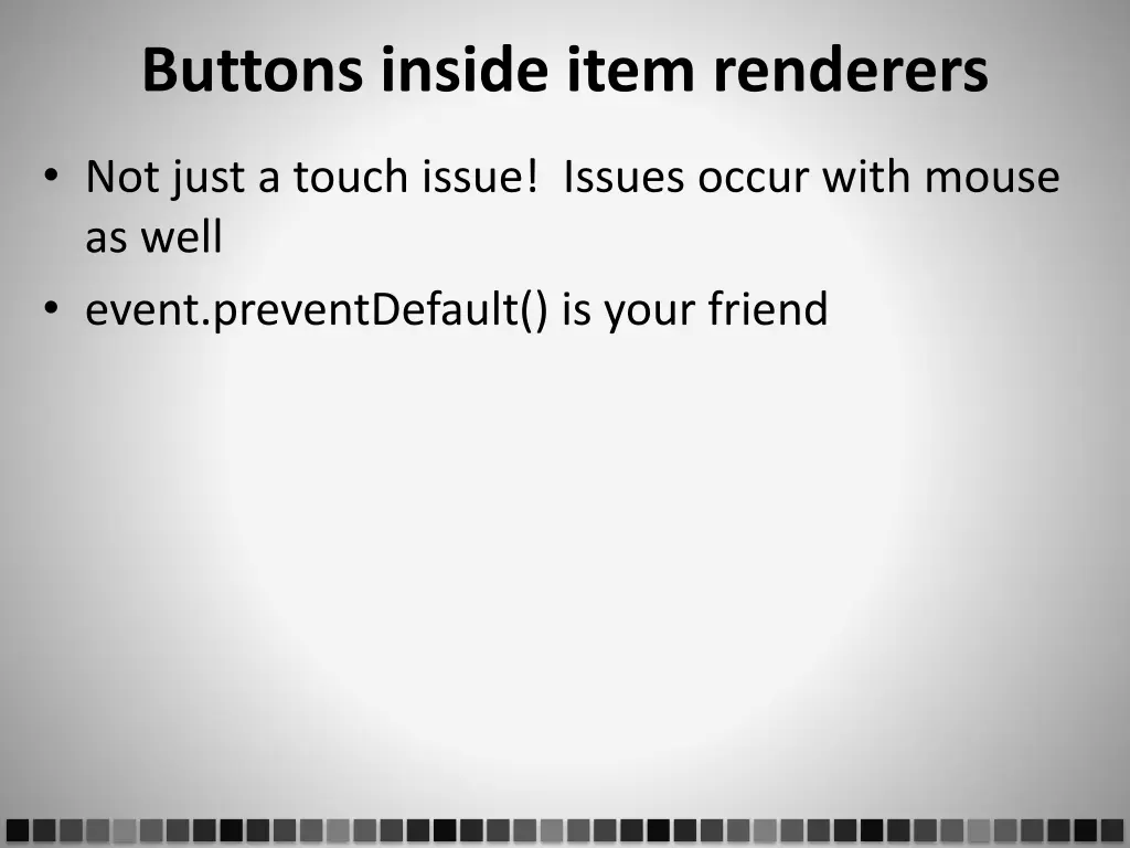 buttons inside item renderers