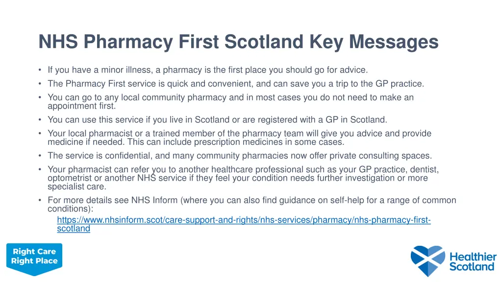 nhs pharmacy first scotland key messages