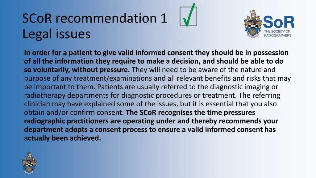 scor recommendation 1 legal issues