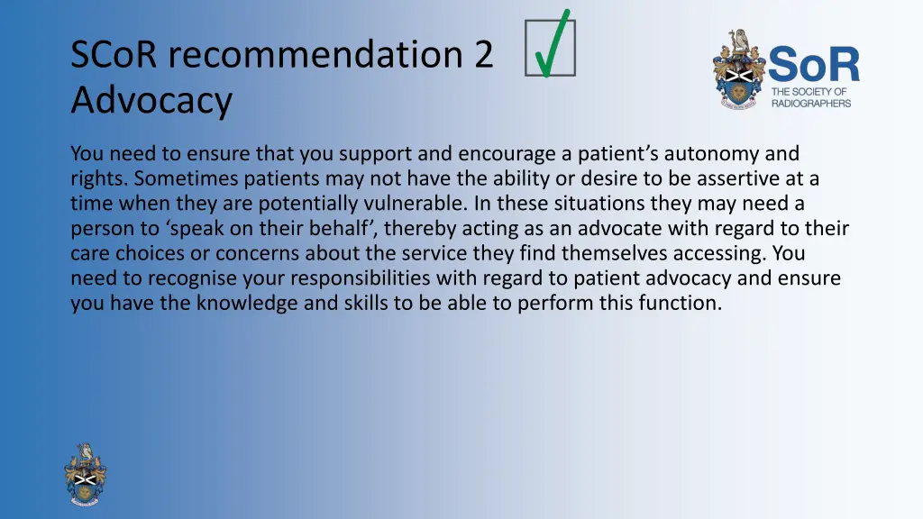 scor recommendation 2 advocacy