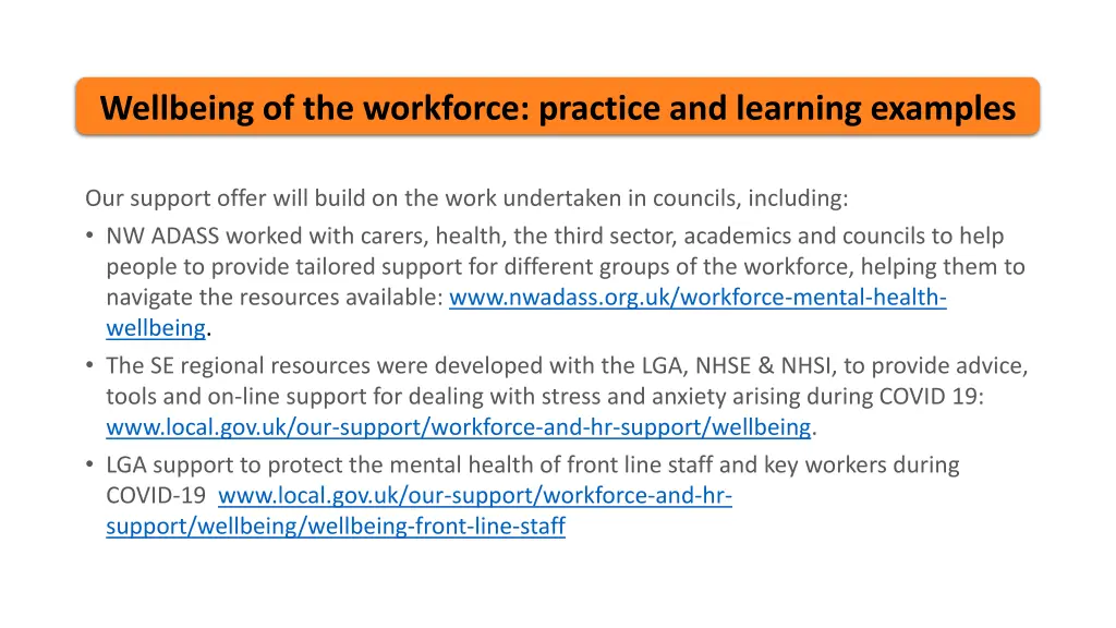 wellbeing of the workforce practice and learning