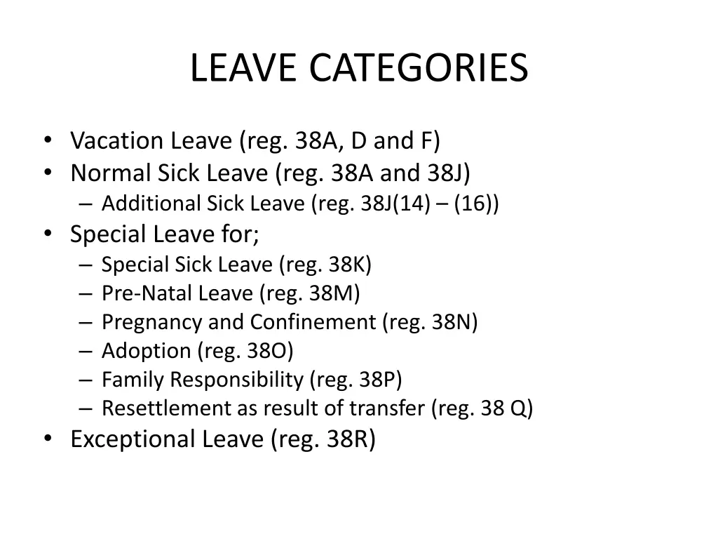 leave categories