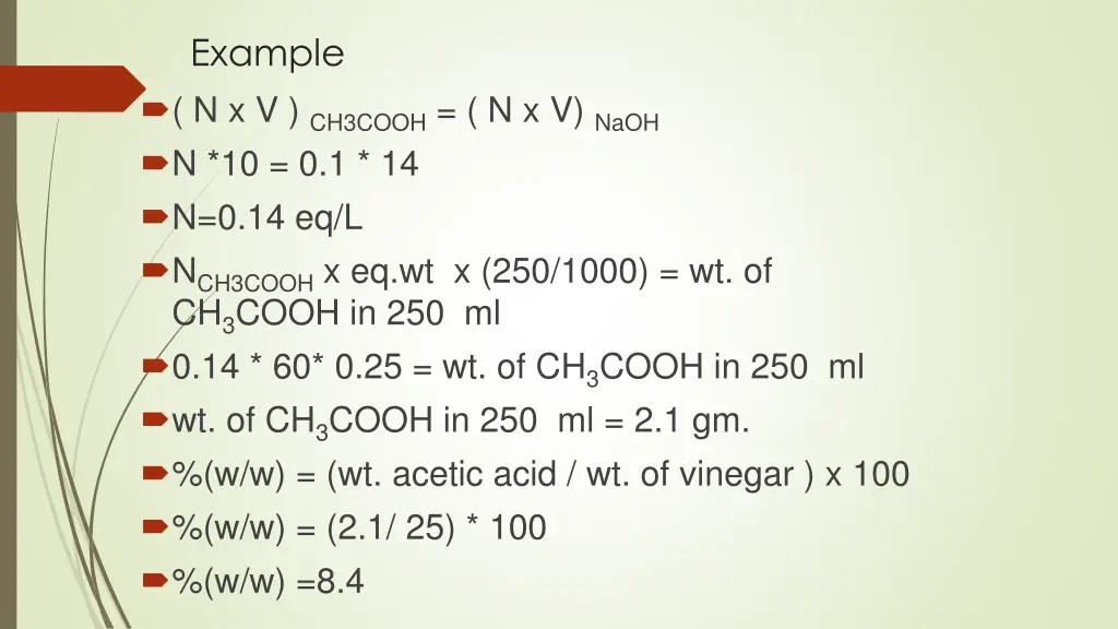 example n x v ch3cooh n x v naoh