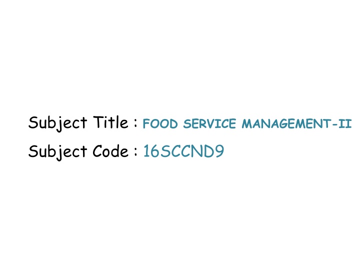 subject title food service management ii subject