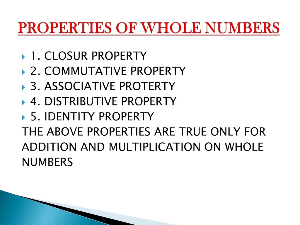 1 closur property 2 commutative property