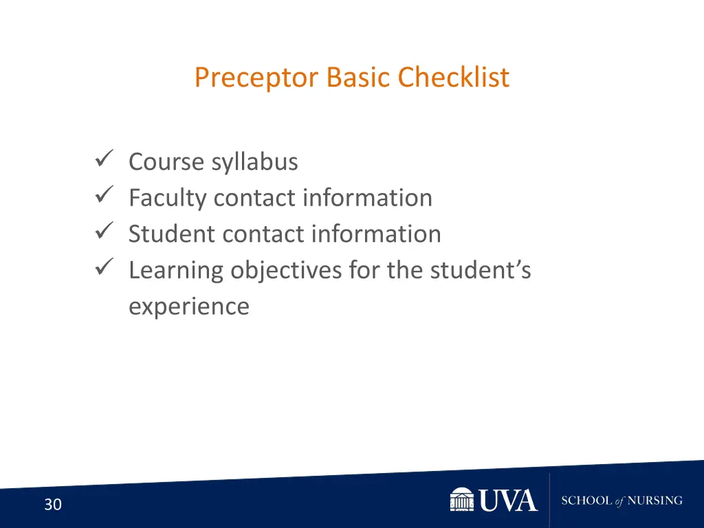 preceptor basic checklist