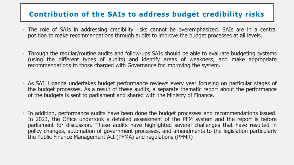 contribution of the sais to address budget