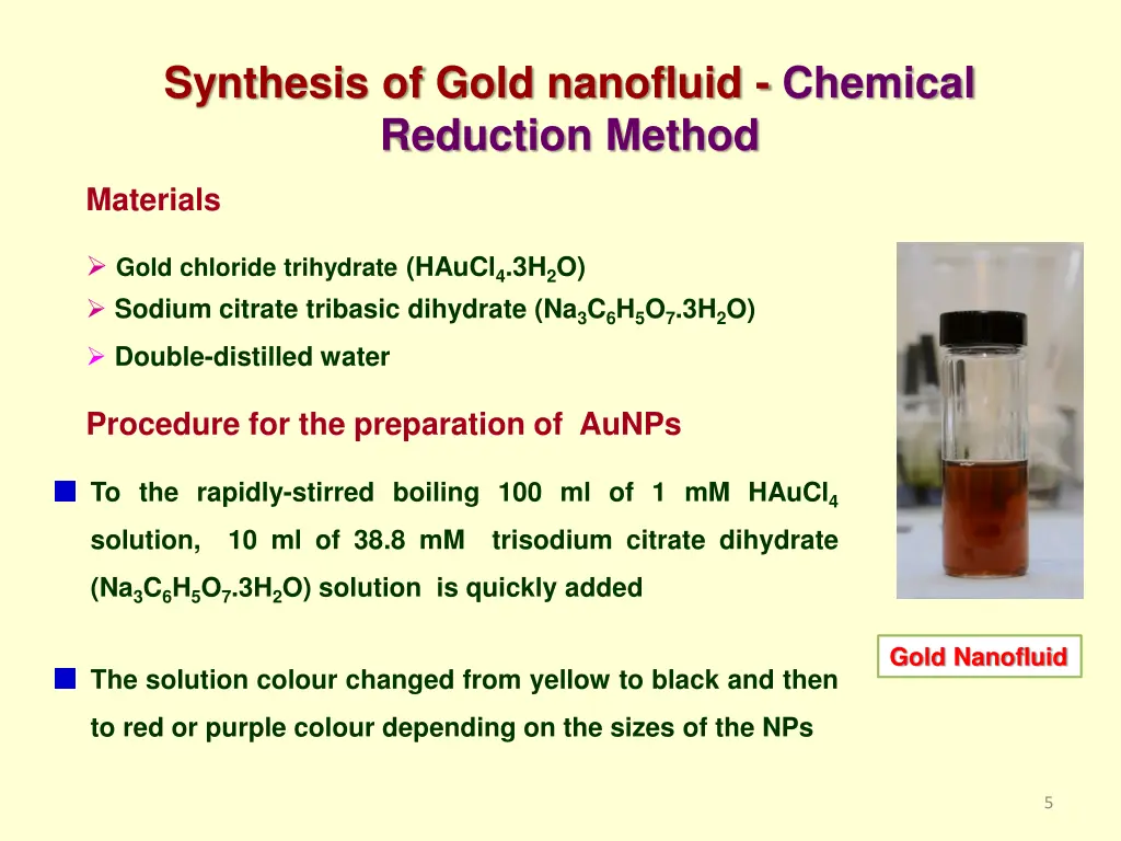 synthesis of gold nanofluid chemical reduction 1