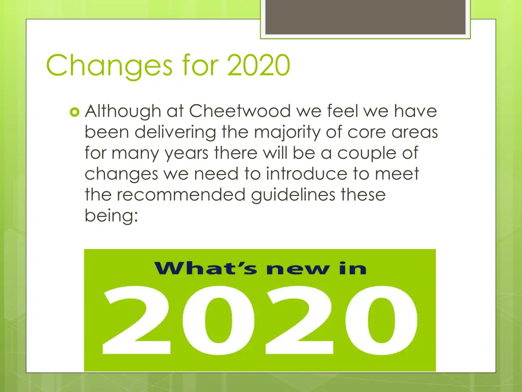 changes for 2020