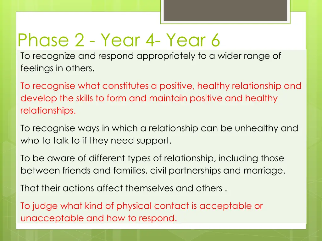 phase 2 year 4 year 6 to recognize and respond