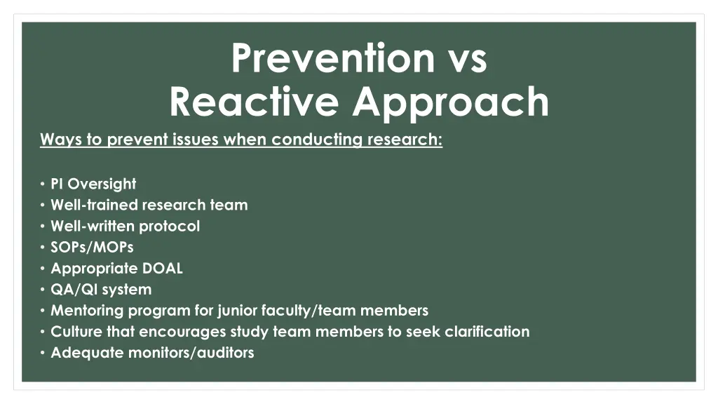 prevention vs reactive approach ways to prevent