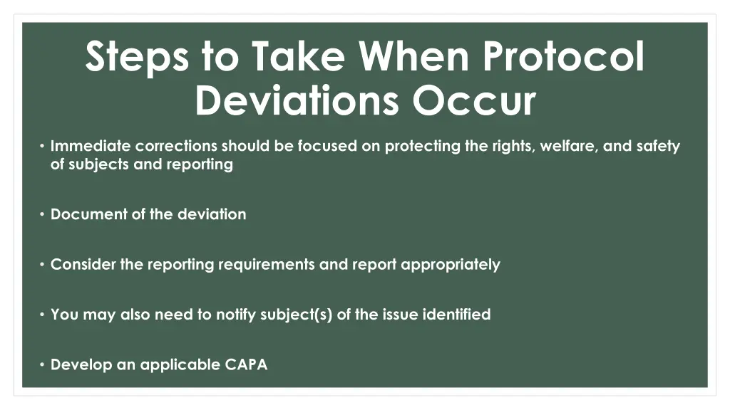 steps to take when protocol deviations occur