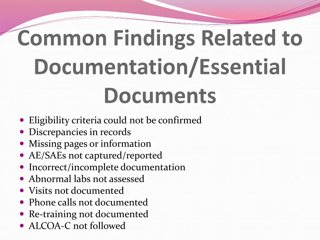 common findings related to documentation