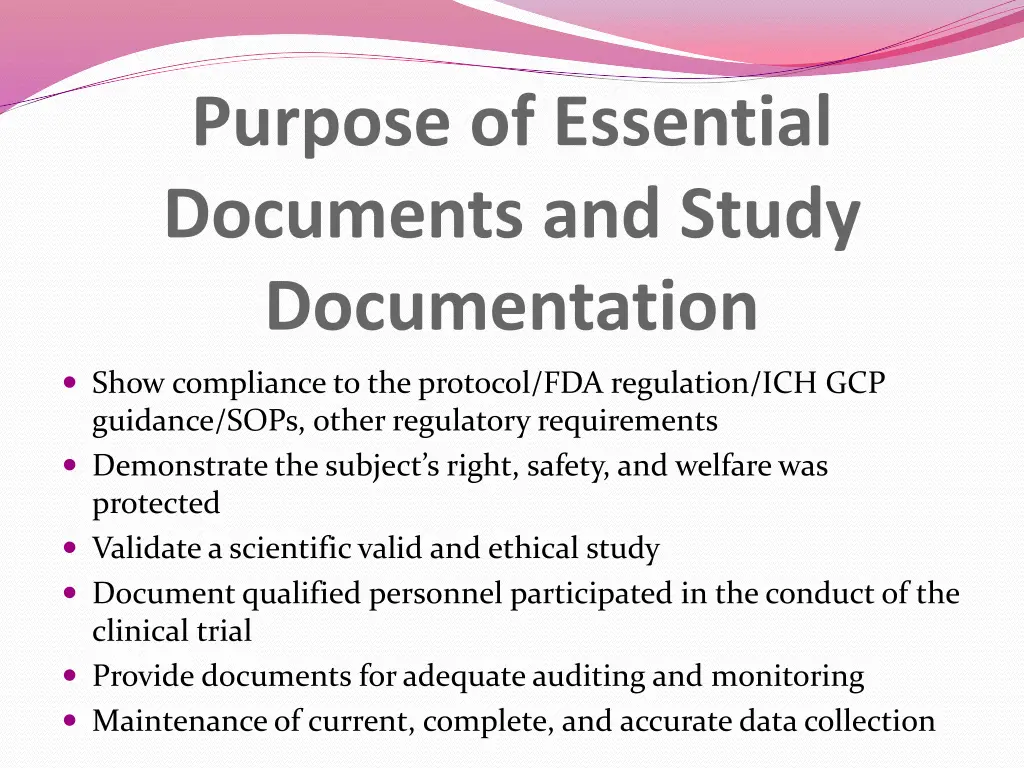 purpose of essential documents and study