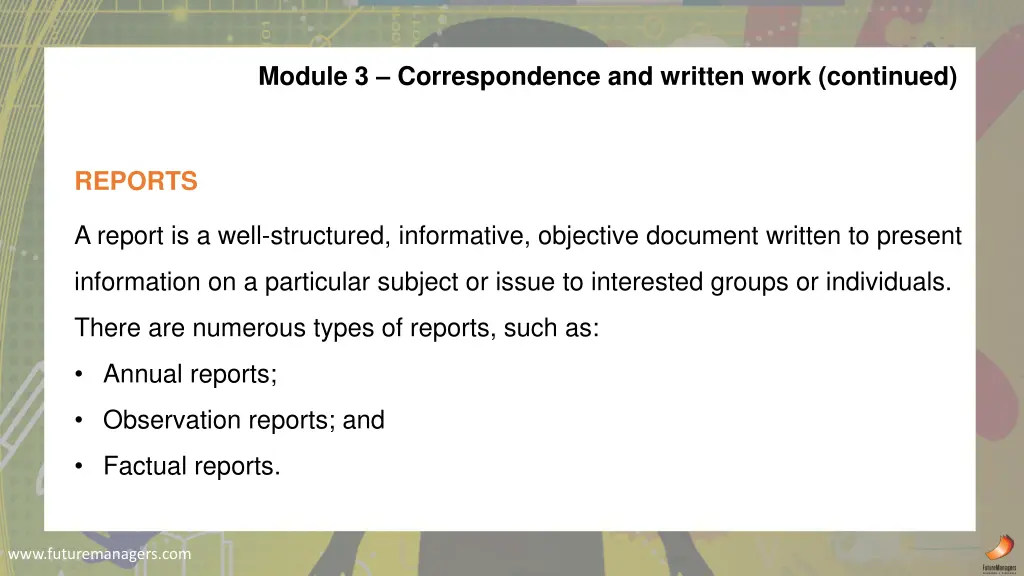 module 3 correspondence and written work continued