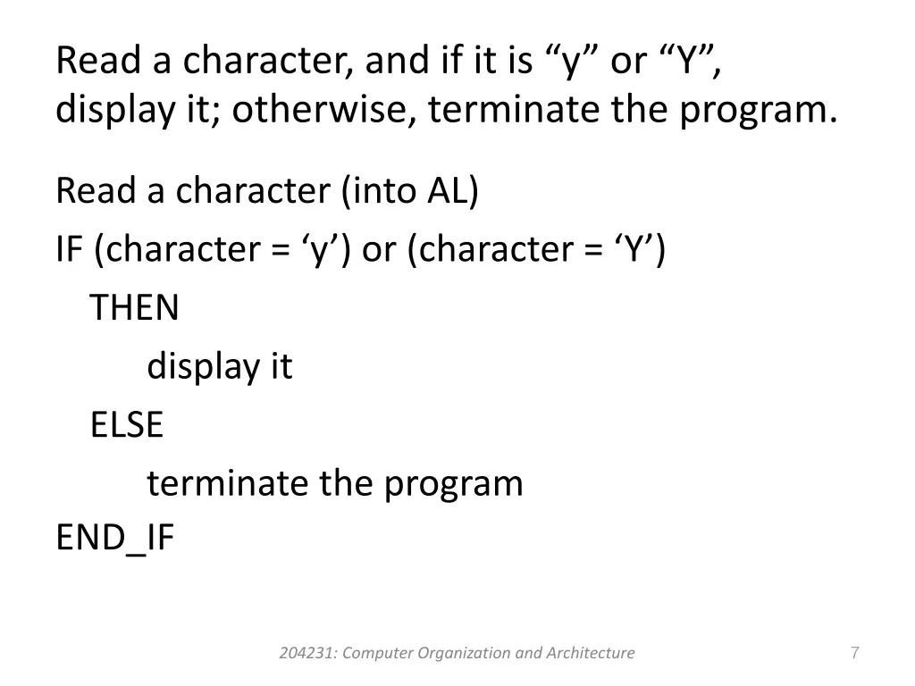 read a character and if it is y or y display