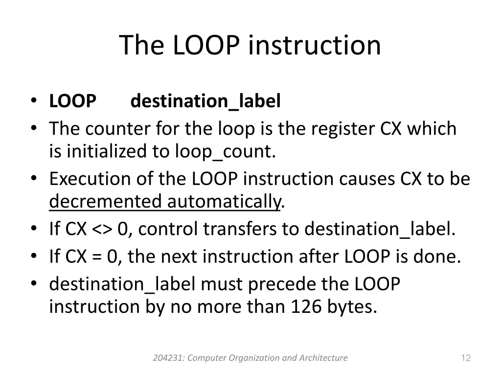 the loop instruction 1