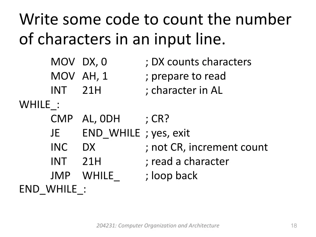 write some code to count the number of characters 1