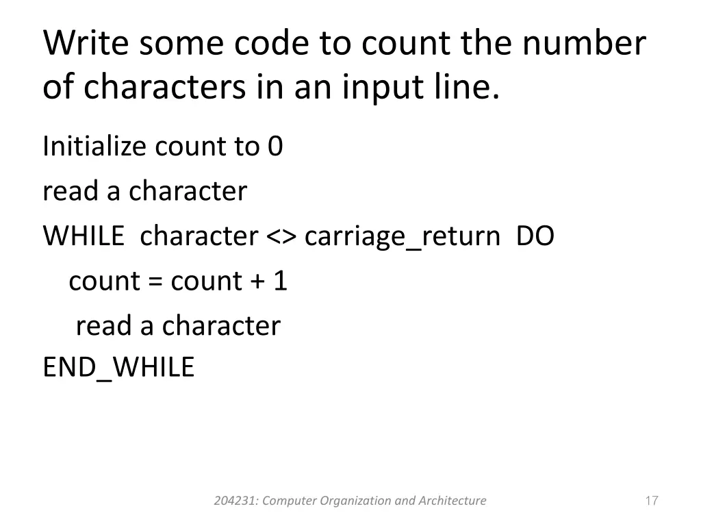 write some code to count the number of characters