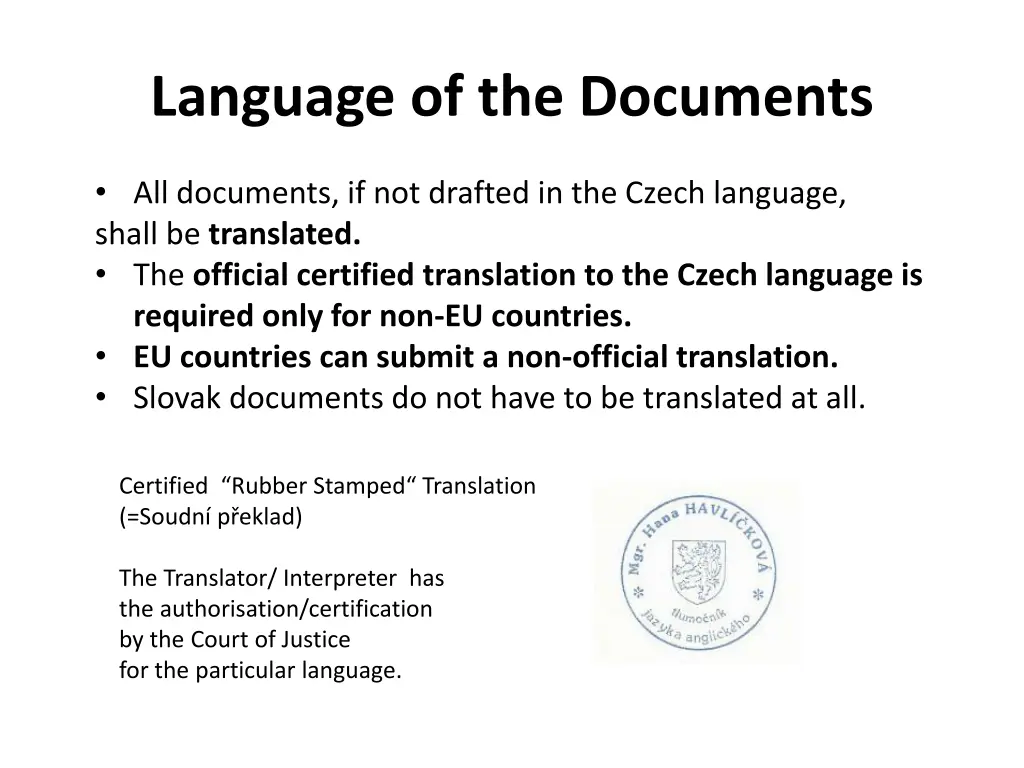 language of the documents