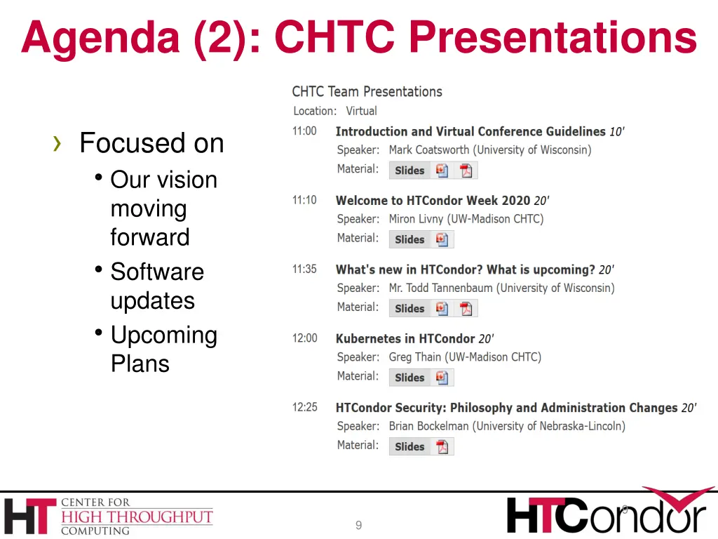 agenda 2 chtc presentations