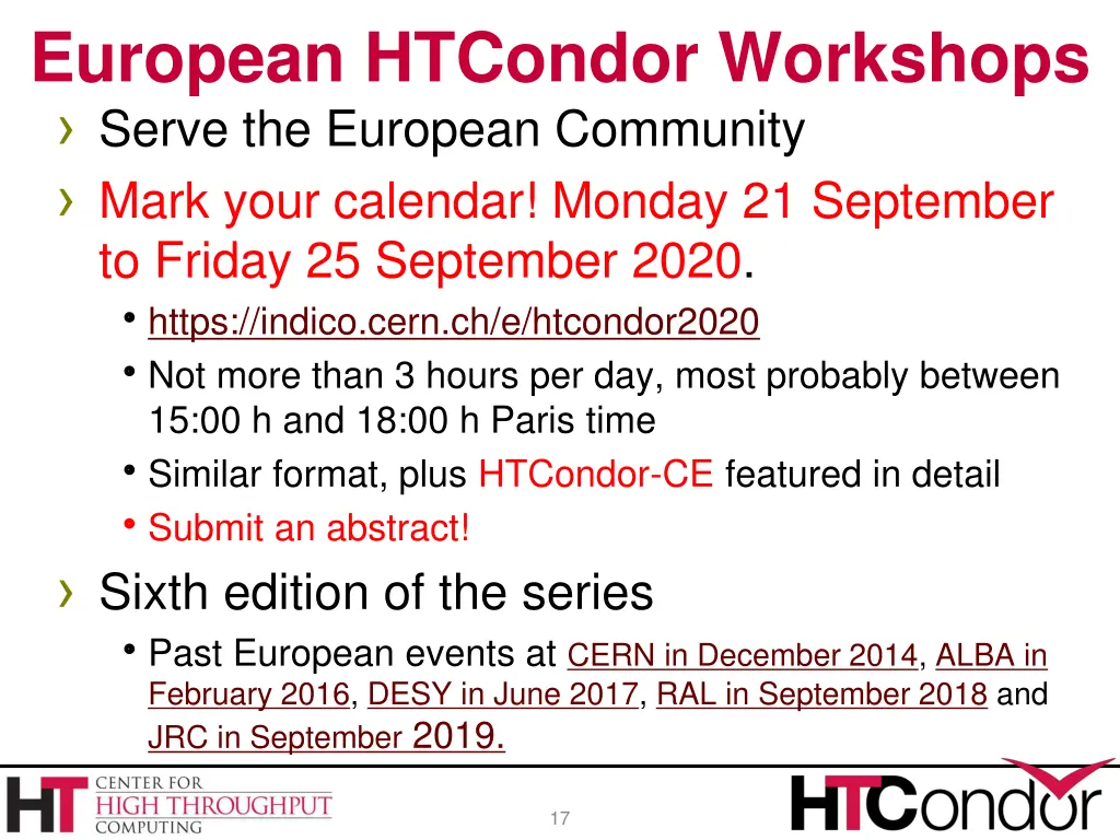 european htcondor workshops