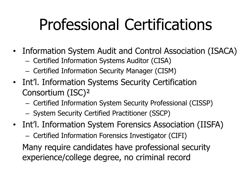 professional certifications