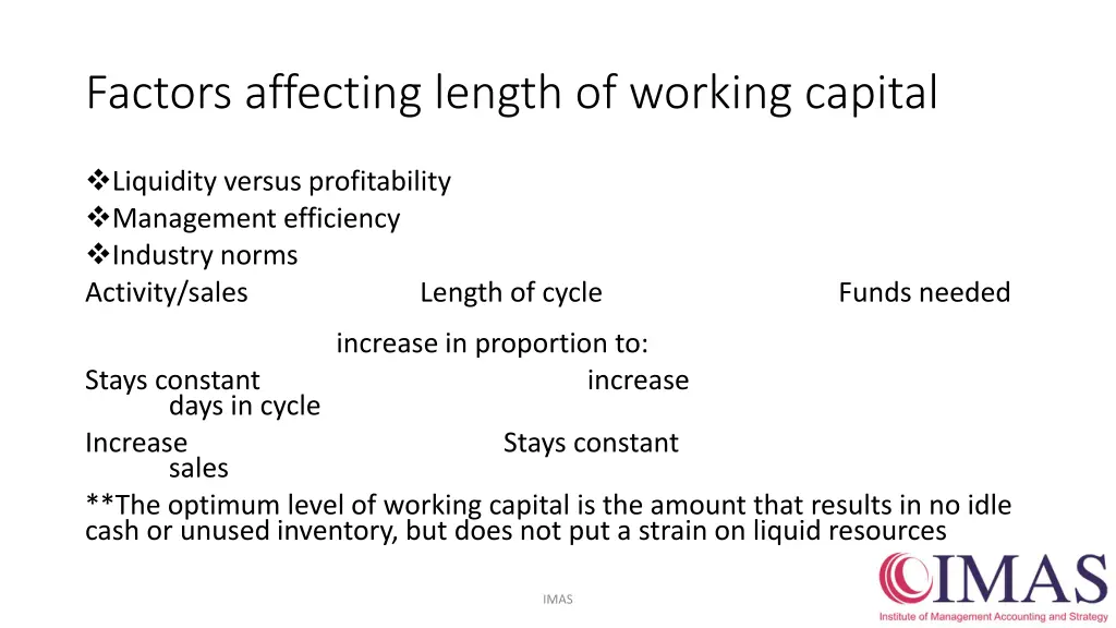 factors affecting length of working capital