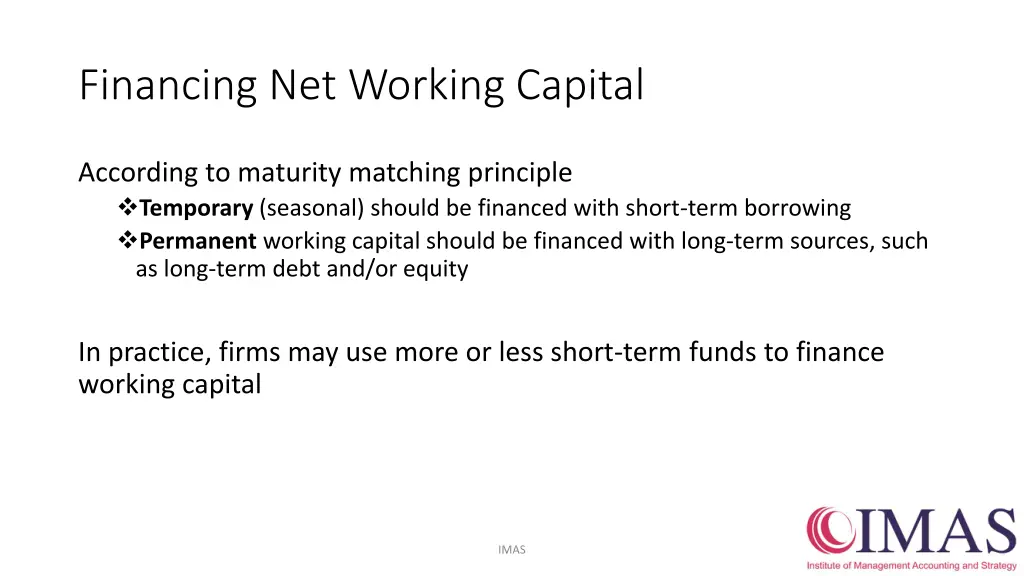 financing net working capital