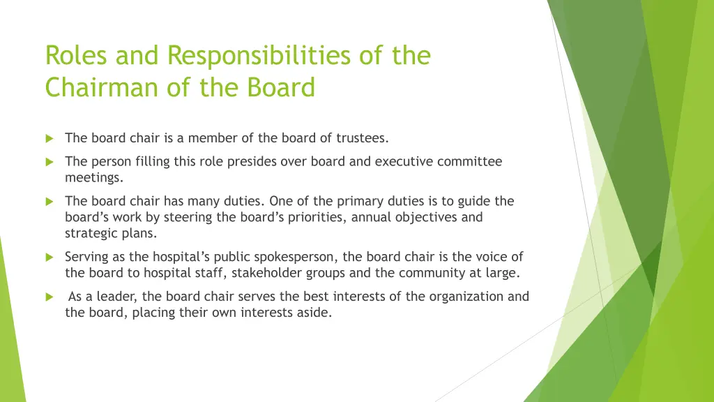 roles and responsibilities of the chairman