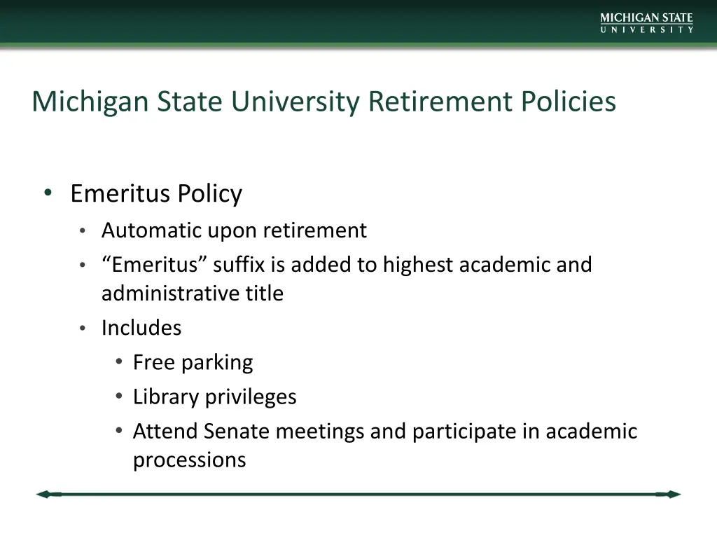 michigan state university retirement policies