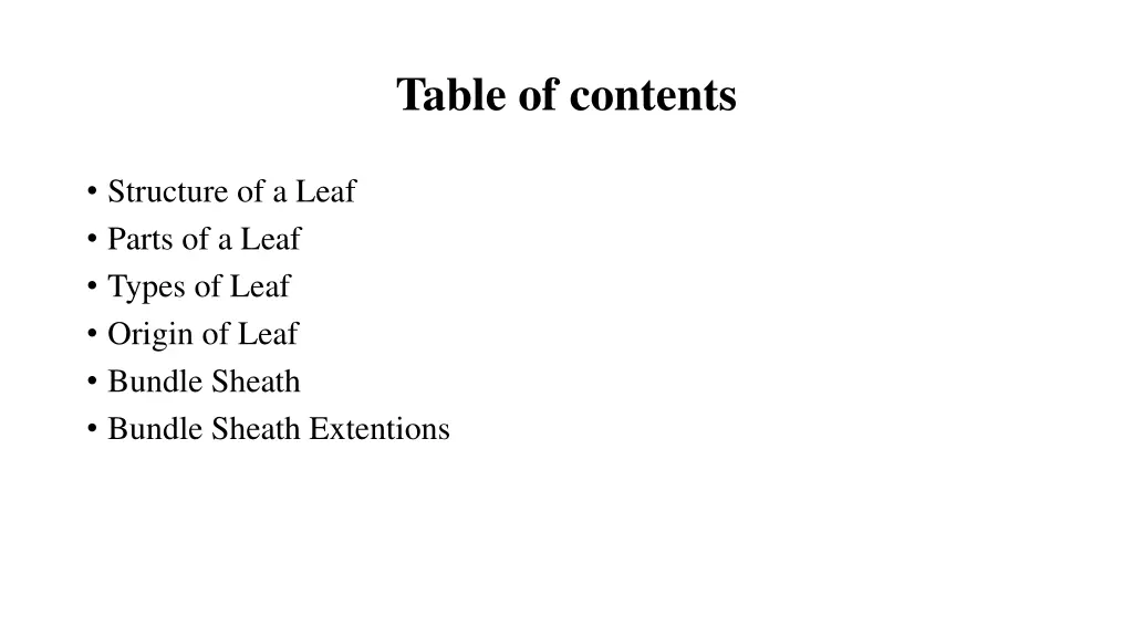 table of contents