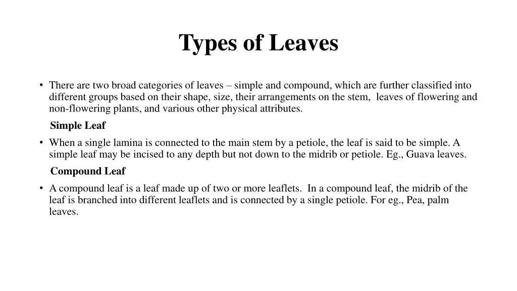 types of leaves