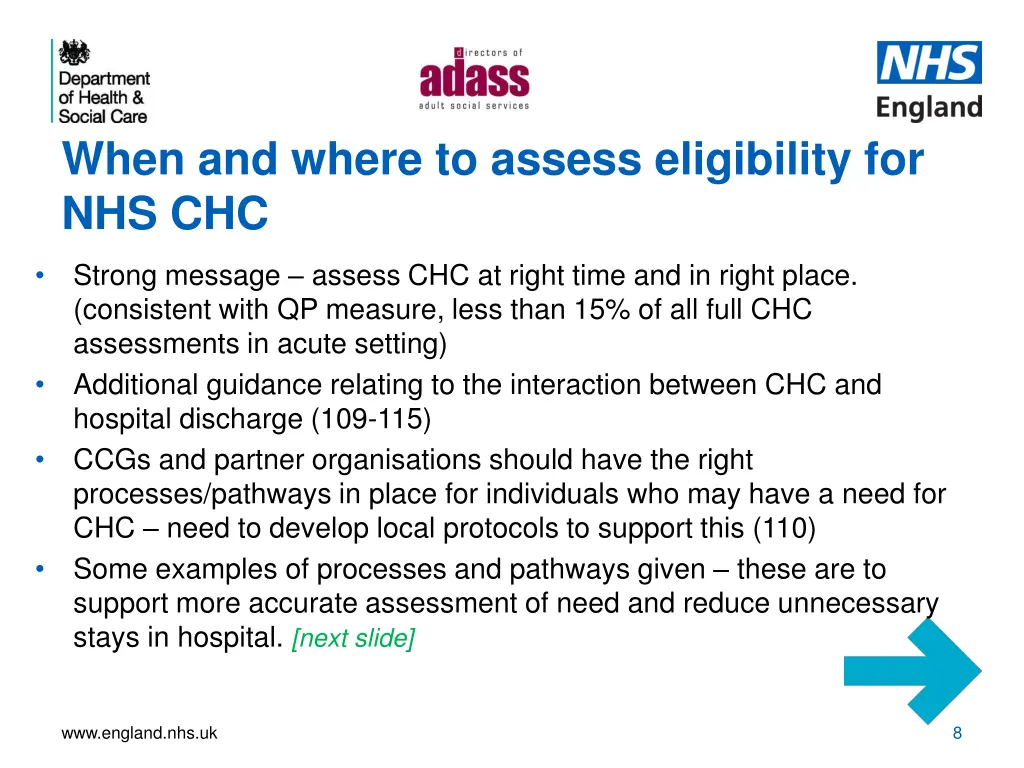 when and where to assess eligibility for nhs chc