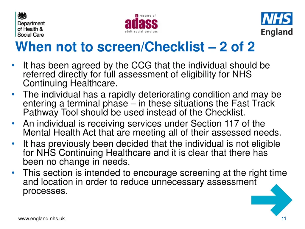 when not to screen checklist 2 of 2